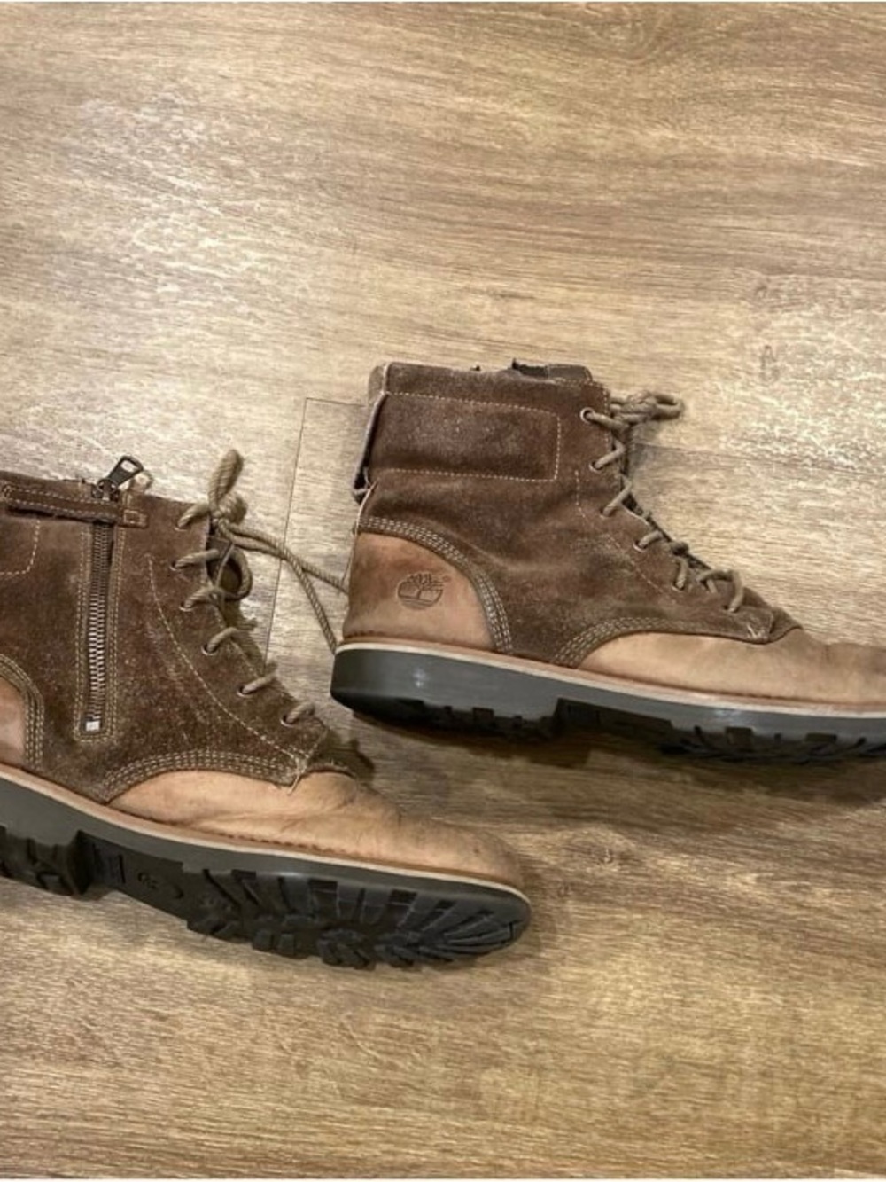 Timberland Vintage Leather & Suede Brown Side Zipper Boots Boys Size 6.5